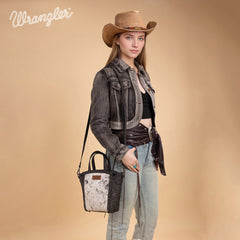 WG252-8014  Wrangler Genuine Hair-On Cowhide Tote/Crossbody - Black