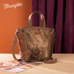 WG252-8014  Wrangler Genuine Hair-On Cowhide Tote/Crossbody - Brown