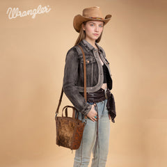 WG252-8014  Wrangler Genuine Hair-On Cowhide Tote/Crossbody - Brown