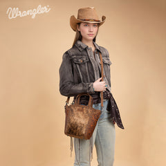 WG252-8014  Wrangler Genuine Hair-On Cowhide Tote/Crossbody - Brown