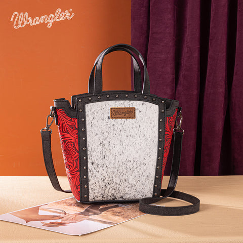 WG252-8014  Wrangler Genuine Hair-On Cowhide Tote/Crossbody - Red