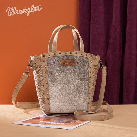 WG252-8014  Wrangler Genuine Hair-On Cowhide Tote/Crossbody - Tan