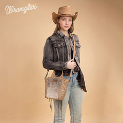 WG252-8014  Wrangler Genuine Hair-On Cowhide Tote/Crossbody - Tan
