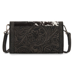 WG252-C012  Wrangler Genuine Cowhide Wallet/Wristlet/Crossbody Bag - Black