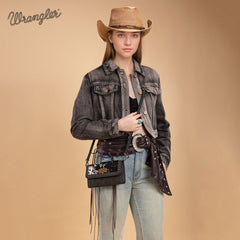 WG252-C012  Wrangler Genuine Cowhide Wallet/Wristlet/Crossbody Bag - Black