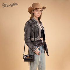 WG252-C012  Wrangler Genuine Cowhide Wallet/Wristlet/Crossbody Bag - Black