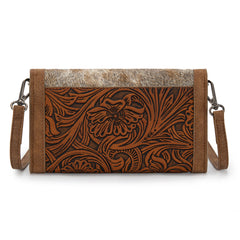 WG252-C012  Wrangler Genuine Cowhide Wallet/Wristlet/Crossbody Bag - Brown