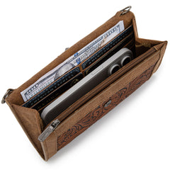 WG252-C012  Wrangler Genuine Cowhide Wallet/Wristlet/Crossbody Bag - Brown