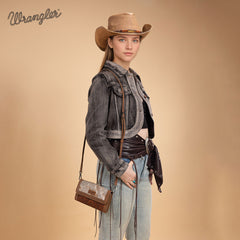 WG252-C012  Wrangler Genuine Cowhide Wallet/Wristlet/Crossbody Bag - Brown