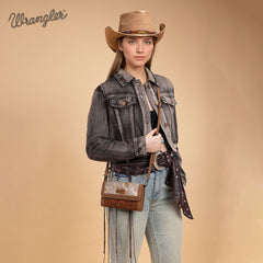 WG252-C012  Wrangler Genuine Cowhide Wallet/Wristlet/Crossbody Bag - Brown