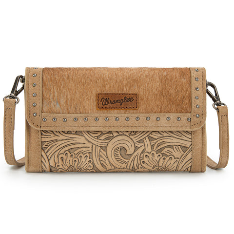 WG252-C012  Wrangler Genuine Cowhide Wallet/Wristlet/Crossbody Bag -Tan