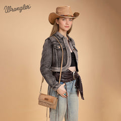 WG252-C012  Wrangler Genuine Cowhide Wallet/Wristlet/Crossbody Bag -Tan