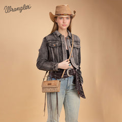 WG252-C012  Wrangler Genuine Cowhide Wallet/Wristlet/Crossbody Bag -Tan