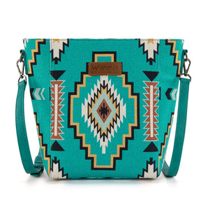 WG261-2003TQ Wrangler Aztec Print Crossbody Bag - Turquoise