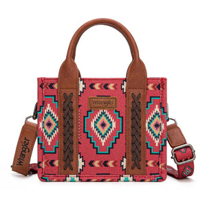 WG261-8866SBDY Wrangler Aztec Print Braided Detail Tote Bag - Burgundy