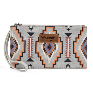 WG261-W075GY Wrangler Aztec Print Zip Around Wristlet Wallet - Grey