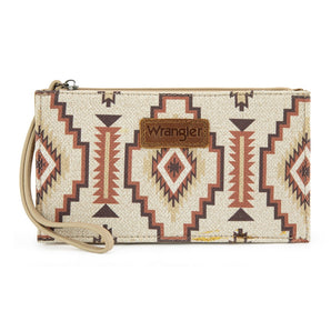 WG261-W075TN Wrangler Aztec Print Zip Around Wristlet Wallet - Tan