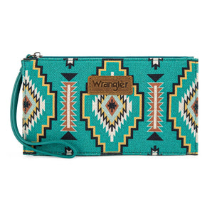 WG261-W075TQ Wrangler Aztec Print Zip Around Wristlet Wallet - Turquoise