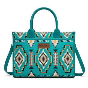 WG261G-8110TQ Wrangler Aztec Print Canvas Tote Bag - Turquoise