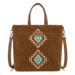 WG263-2002  Wrangler Sherpa Aztec Sherpa Tote/Crossbody - Brown