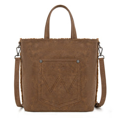 WG263-2002  Wrangler Sherpa Aztec Sherpa Tote/Crossbody - Brown