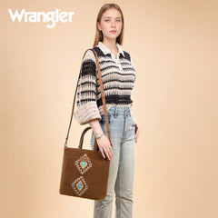WG263-2002  Wrangler Sherpa Aztec Sherpa Tote/Crossbody - Brown