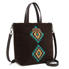 WG263-2002  Wrangler Sherpa Aztec Sherpa Tote/Crossbody - Coffee