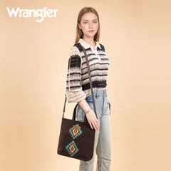 WG263-2002  Wrangler Sherpa Aztec Sherpa Tote/Crossbody - Coffee
