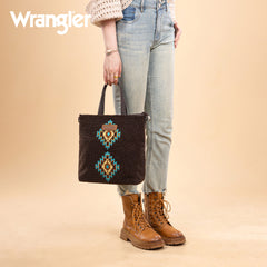 WG263-2002  Wrangler Sherpa Aztec Sherpa Tote/Crossbody - Coffee