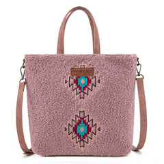 WG263-2002  Wrangler Sherpa Aztec Sherpa Tote/Crossbody - Dark Pink