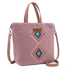 WG263-2002  Wrangler Sherpa Aztec Sherpa Tote/Crossbody - Dark Pink