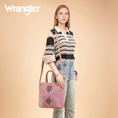 WG263-2002  Wrangler Sherpa Aztec Sherpa Tote/Crossbody - Dark Pink