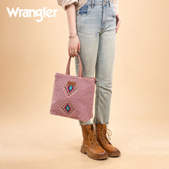 WG263-2002  Wrangler Sherpa Aztec Sherpa Tote/Crossbody - Dark Pink