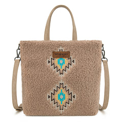 WG263-2002  Wrangler Sherpa Aztec Sherpa Tote/Crossbody - Tan