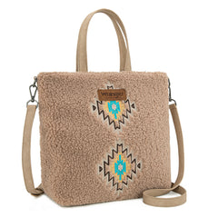 WG263-2002  Wrangler Sherpa Aztec Sherpa Tote/Crossbody - Tan