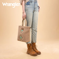 WG263-2002  Wrangler Sherpa Aztec Sherpa Tote/Crossbody - Tan