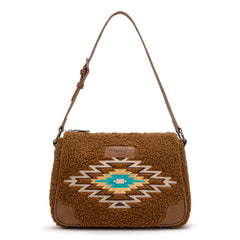 WG263-2022  Wrangler Sherpa Aztec Sherpa Hobo/Shoulder Bag - Brown