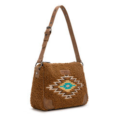 WG263-2022  Wrangler Sherpa Aztec Sherpa Hobo/Shoulder Bag - Brown