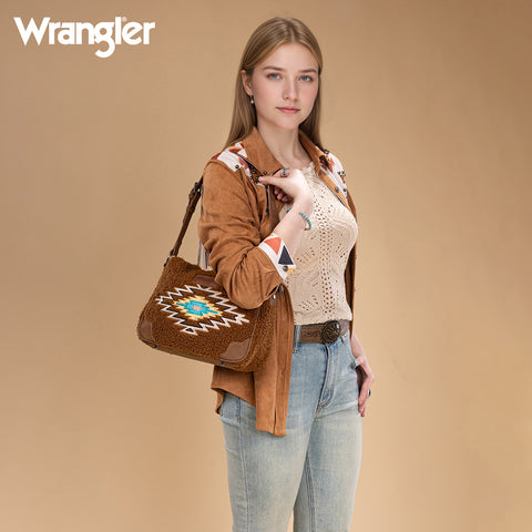 WG263-2022  Wrangler Sherpa Aztec Sherpa Hobo/Shoulder Bag - Brown