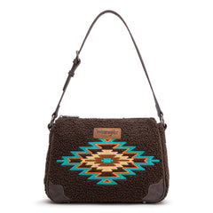WG263-2022  Wrangler Sherpa Aztec Sherpa Hobo/Shoulder Bag - Coffee