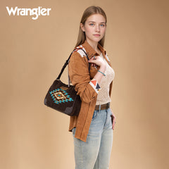 WG263-2022  Wrangler Sherpa Aztec Sherpa Hobo/Shoulder Bag - Coffee