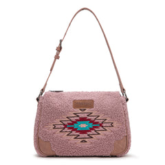 WG263-2022  Wrangler Sherpa Aztec Sherpa Hobo/Shoulder Bag - Dark Pink