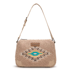 WG263-2022  Wrangler Sherpa Aztec Sherpa Hobo/Shoulder Bag - Tan