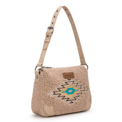 WG263-2022  Wrangler Sherpa Aztec Sherpa Hobo/Shoulder Bag - Tan