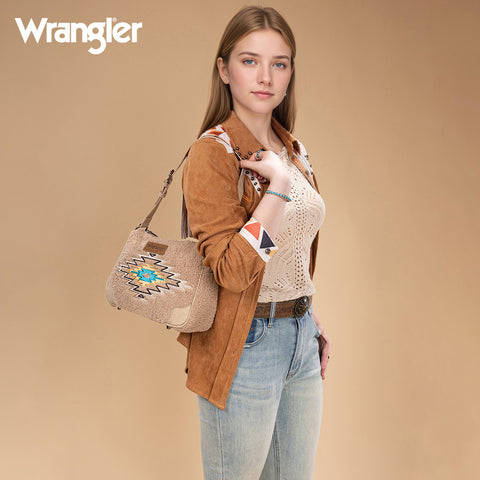 WG263-2022  Wrangler Sherpa Aztec Sherpa Hobo/Shoulder Bag - Tan