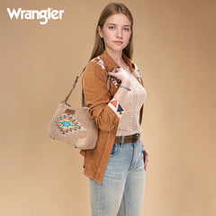WG263-2022  Wrangler Sherpa Aztec Sherpa Hobo/Shoulder Bag - Tan
