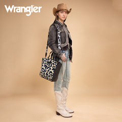 WG264-8014BK  Wrangler Cow Print Concealed Carry Tote/Crossbody - Black