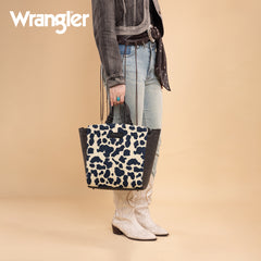 WG264-8014BK  Wrangler Cow Print Concealed Carry Tote/Crossbody - Black