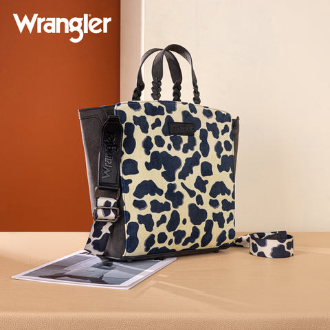 WG264-8014BK  Wrangler Cow Print Concealed Carry Tote/Crossbody - Black