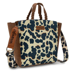 WG264-8014BR  Wrangler Cow Print Concealed Carry Tote/Crossbody - Brown